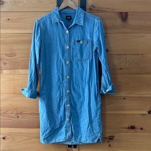 Lee Vintage 100% Cotton Denim Blue Button Down Dress Small